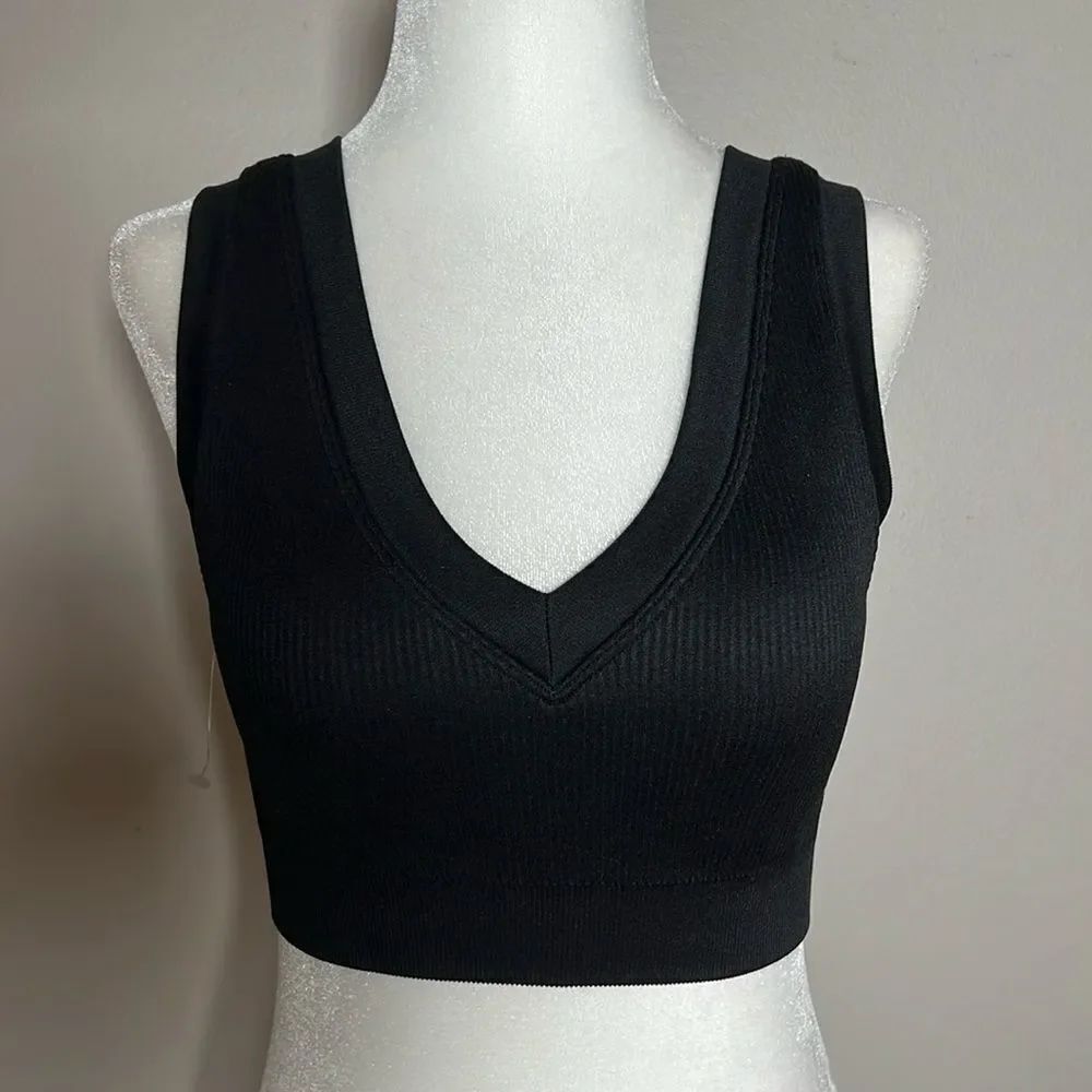 Aerie Offline Women's Ribbed Crop TopβV Neck Sport Bra